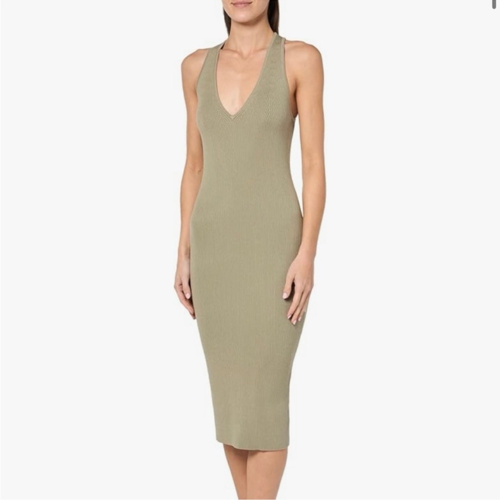 Club Monaco Ribbed Cross Back Dress - Elegant Olive Green (Oak) Sleeveless Dress